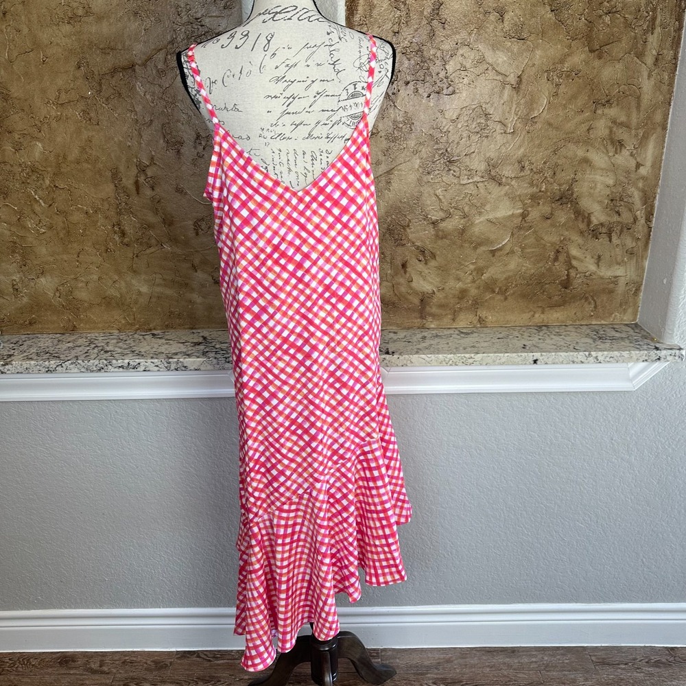 NWT Tommy Bahama Harbour Island Ruffle Dress Medium Gingham Pink Cruise Vacation - Picture 6 of 11